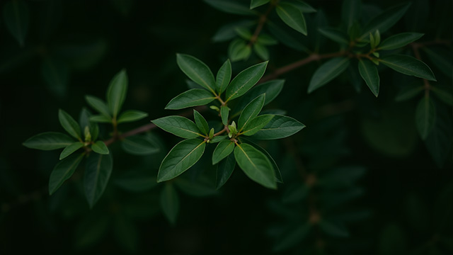 深色背景下的绿色枝叶